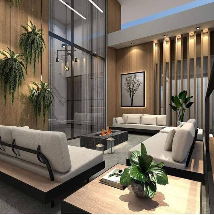 Living Room Sofa Accent Wall with Beveled Mirrors & Warm Torch Sconces - Execution #